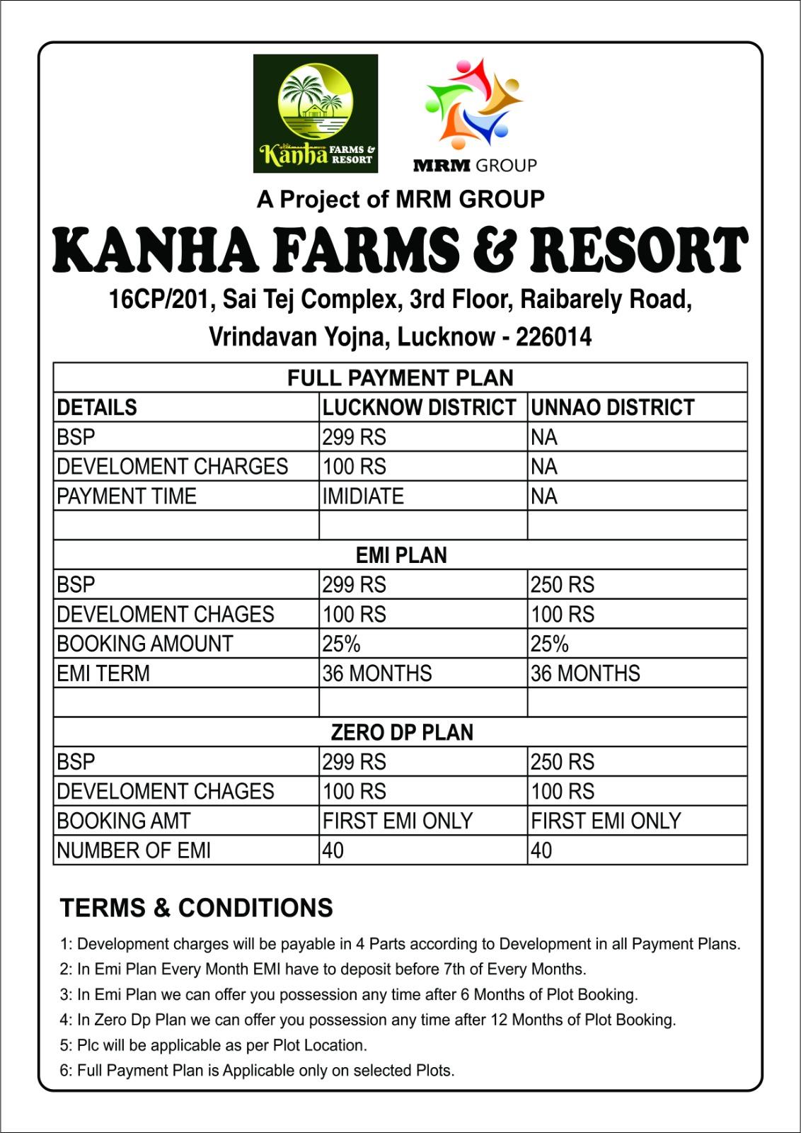 Kanha Farms & Resort Price List
