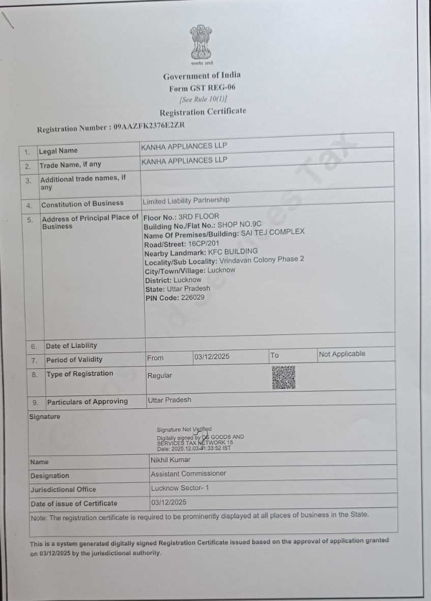 Kanha Appliances GST
