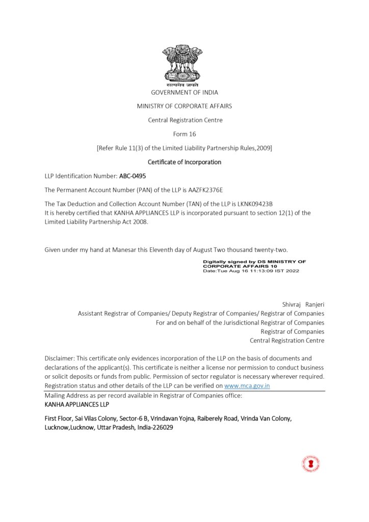 kanha llp COI
